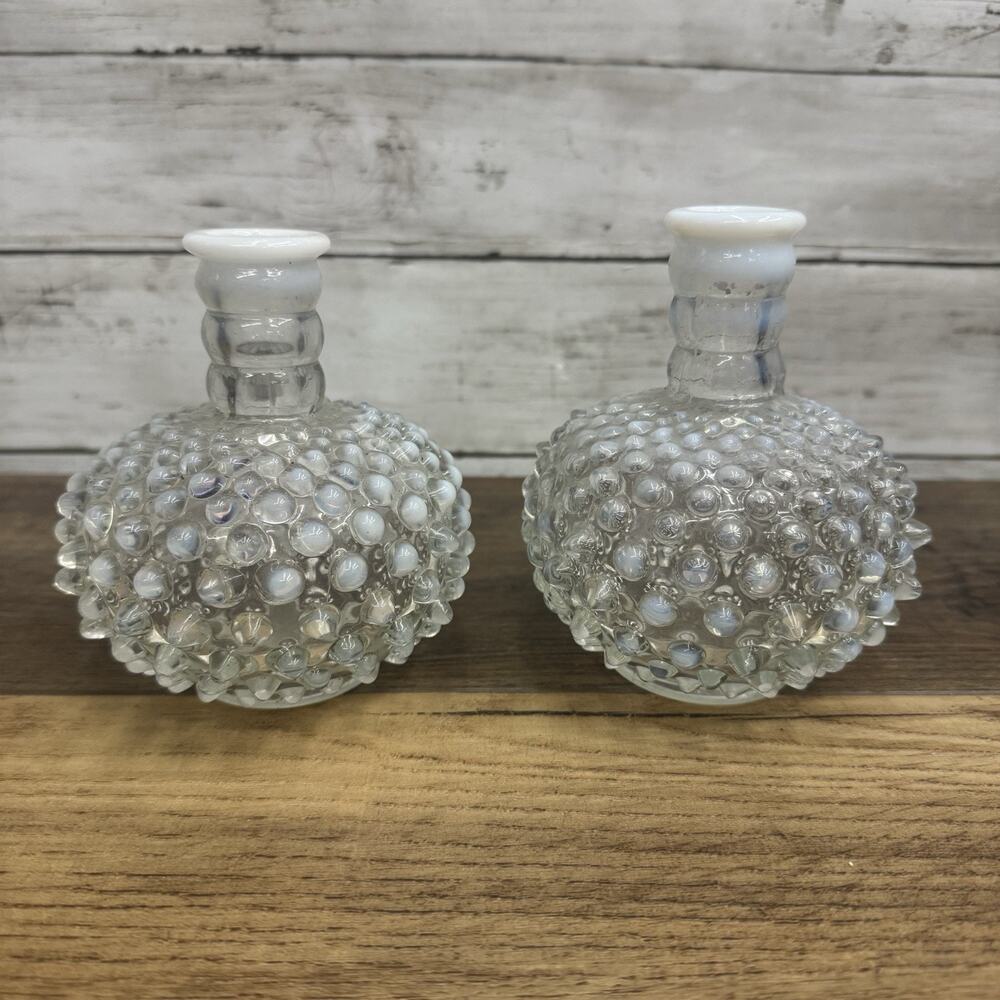 Vtg Fenton Hobnail Opalescent Bottle Vase No Stopper Cottagecore Shabby 2 pieces